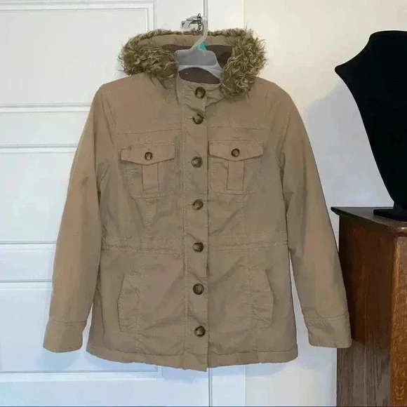 Old Navy Hooded Cargo Coat Size M Warm Zipper & Buttons & Lined 🧥❤️ - Picture 11 of 15